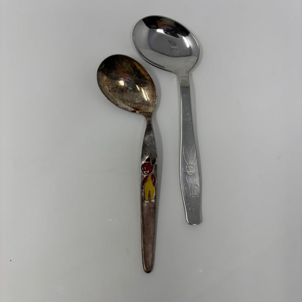 Antique W-Germany Rabbit & Evald Nielsen Danish Silverplate Mouse‎ Child Spoons
